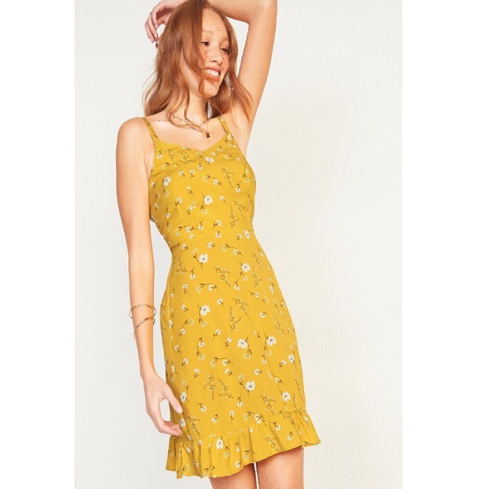 Old Navy Fit & Flare Ruffle-Hem Cami Mini Dress Yellow Floral Size M